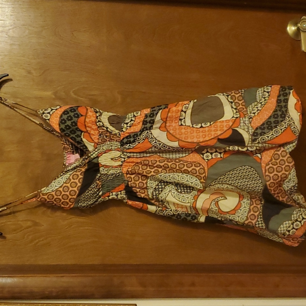 BOHO Retro Orange Spaghetti Strap Mini Sundress S